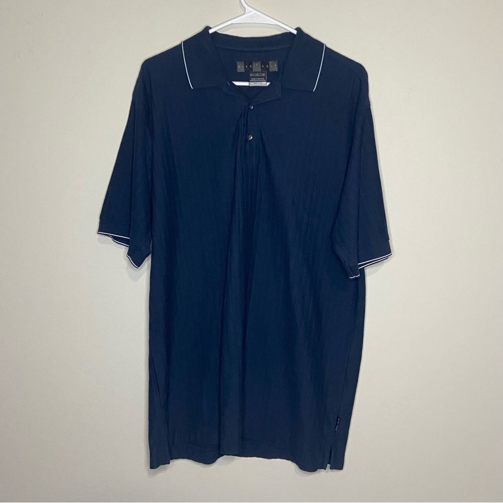 Nike Golf Textured Stripe Men's Polo Navy Short Sleeve White Trim - L